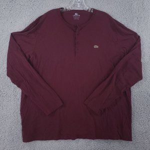 Lacoste T Shirt Mens Size 9 Red Henley Casual Long Sleeve Adult